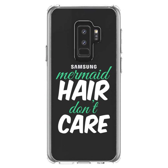 DistinctInk Clear Shockproof Hybrid Case for Samsung Galaxy S9  PLUS (6.2" Screen) - TPU Bumper Acrylic Back Tempered Glass Screen Protector - Mermaid Hair Don't Care