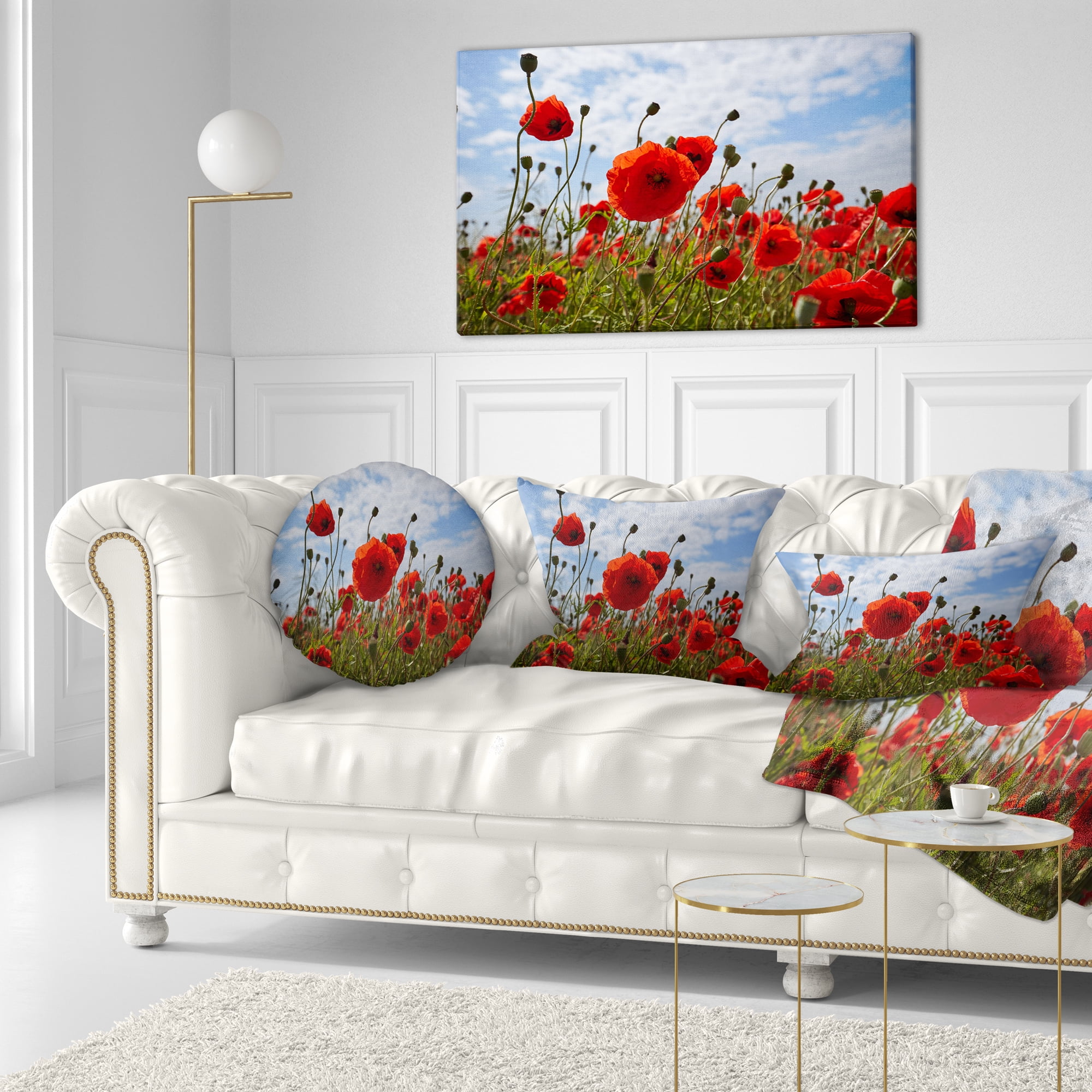 Designart Bright Red Poppy Flowers Photo - Flower Throw Pillow - 12x20