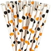 Just Artifacts Premium Biodegradable Paper Straws (100pcs, Polka Dot Orange and Black)
