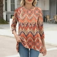 thumbnail image 4 of DeHolifer 3/4 Sleeve Tunic Tops for Women Dressy Casual Crewneck Floral Printed Loose Blouse Flowy Shirts Orange L, 4 of 6