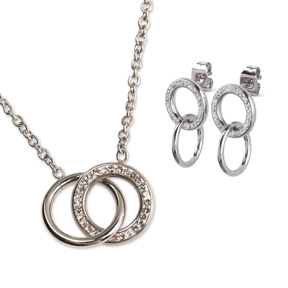 Set Juego de Joyería para Mujer LuckyLy Aretes y Collar de Acero Inoxidable Modelo Amy plateado UNITALLA