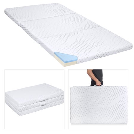Best Choice Products Portable 3in Full Size Tri-Folding Memory Foam Gel Mattress Topper with Carrying Handle, Removable Cover, (Best Density Memory Foam Topper)