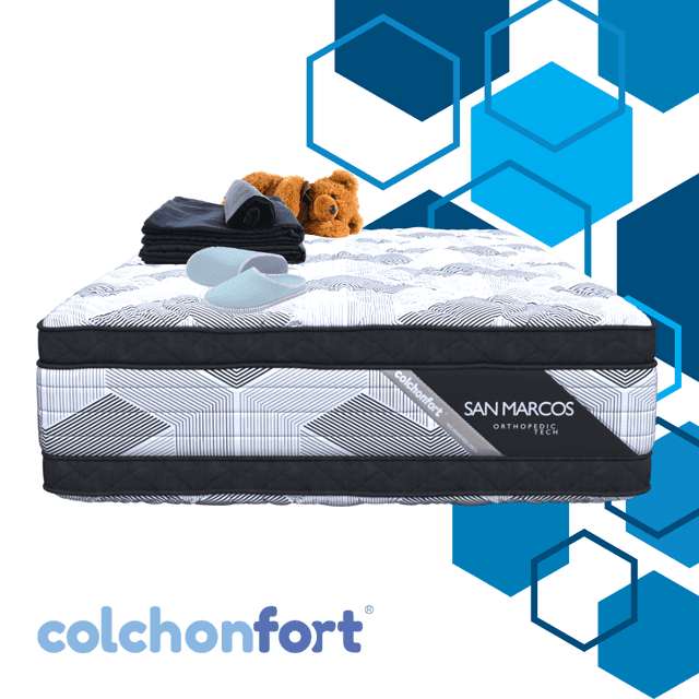 Colchón Ortopedico King Size San Marcos 34 cm + Juego de sabanas + Peluche + Par de Pantuflas
