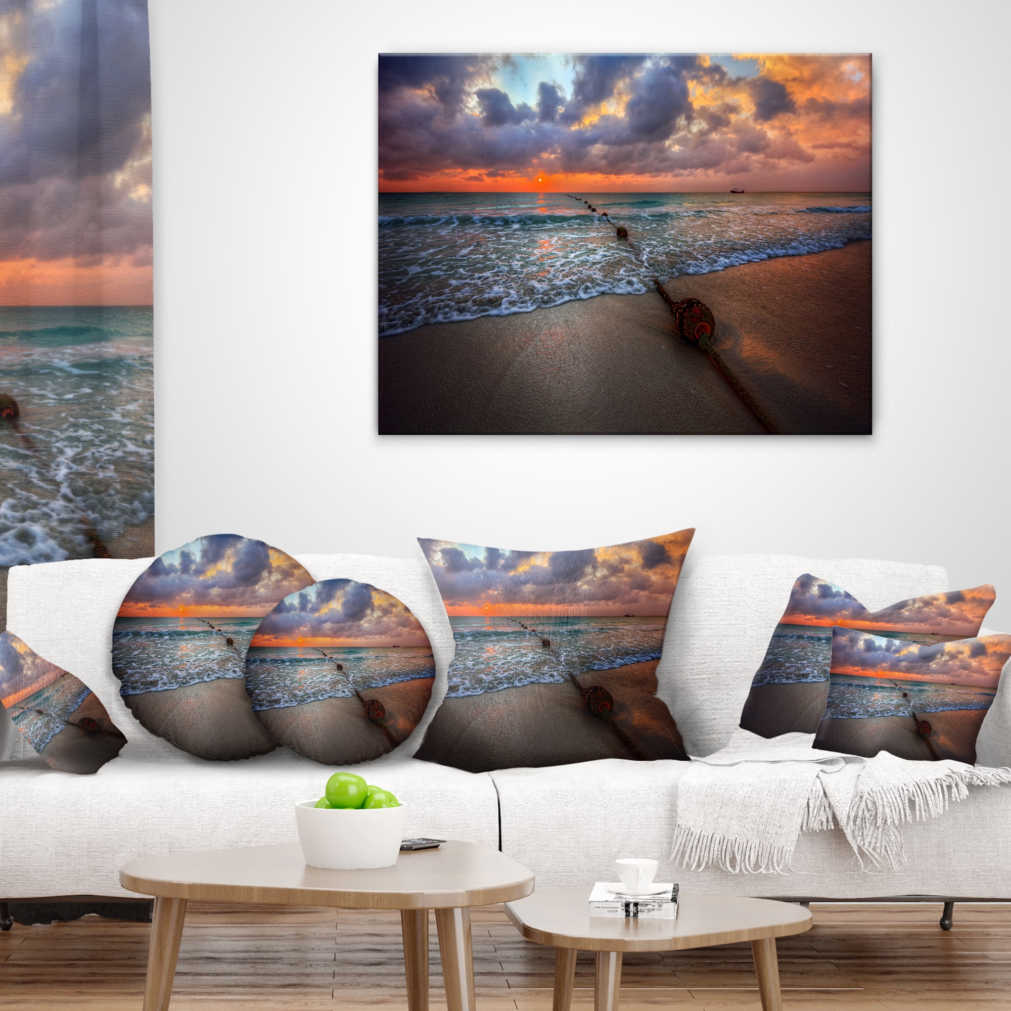Designart Reddish Sunset over Clear Beach - Seashore Throw Pillow - 12x20