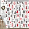 thumbnail image 2 of Christmas Shower Curtain fo Bathroom, Winter Xmas Trees Red Grey Snowflake Holiday Shower Curtains 72 x 72 Inch, Polyester Fabric Waterproof Bathroom Curtain Set with 12 Hooks, 2 of 6