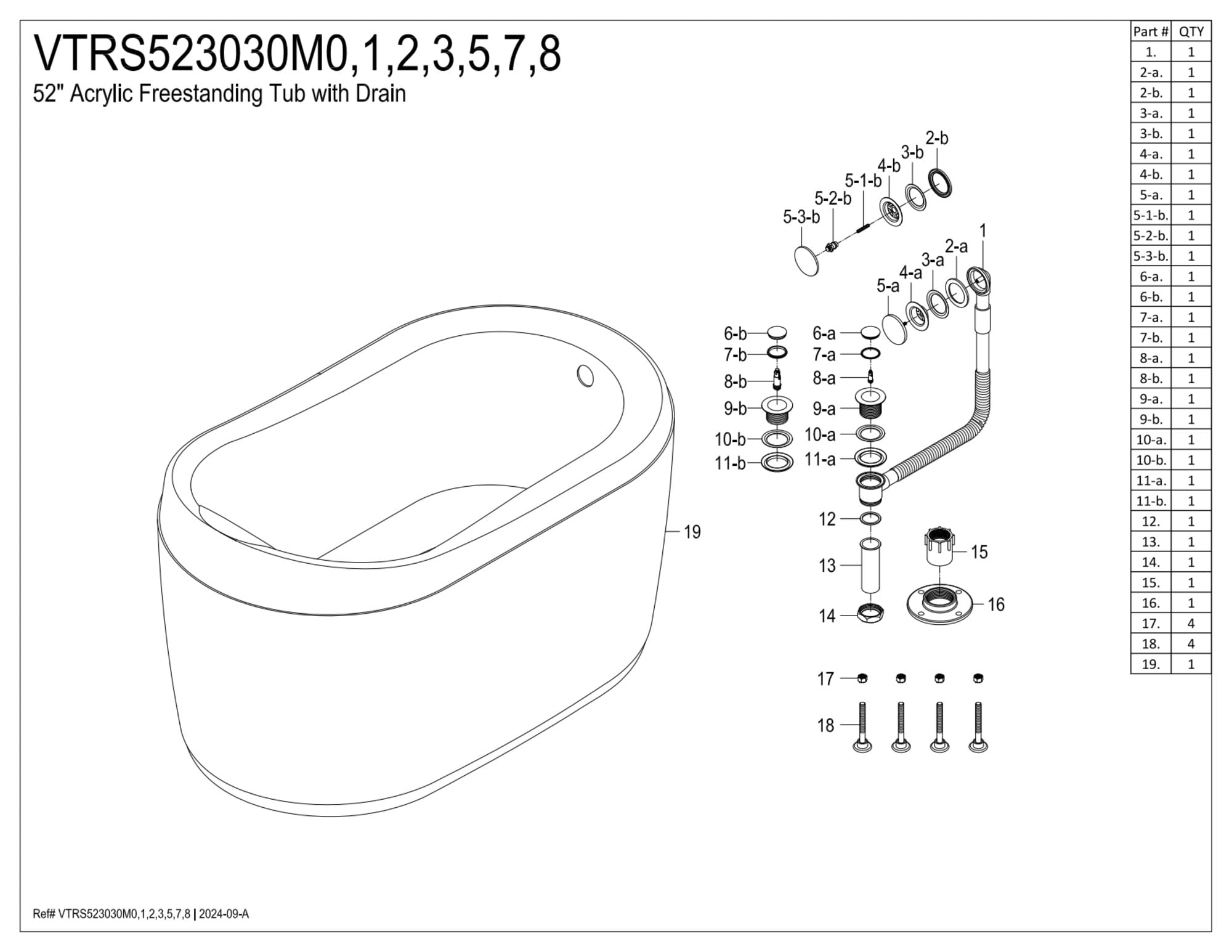 Kingston Brass VTRS523030M2 52" Acrylic Oval Single Slipper Freestanding Tub with Overflow/Drain Assembly and Integral Seat, Glossy White/Polished Brass