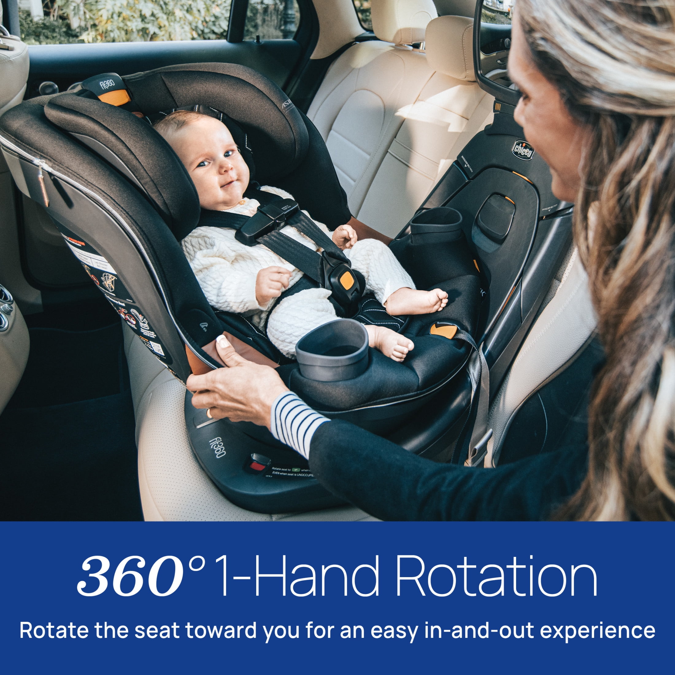 Chicco Fit360® Zip ClearTex® Rotating Convertible Car Seat with Fit360® Mirror for Infants and Toddlers - Jet (Black), New