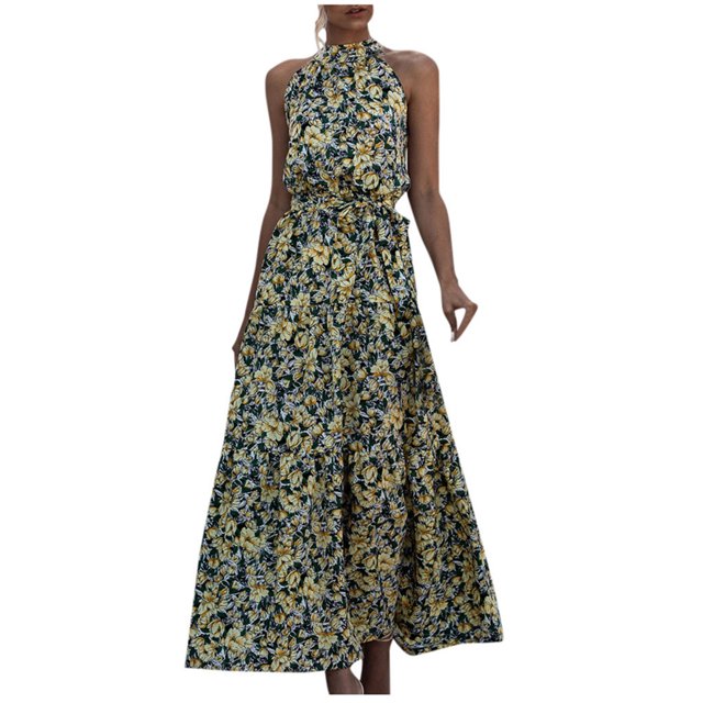 Heliisoer Robe pour Femme, Liquidation Été Femmes Été Imprimé à Pois&Floral Boho Longue Robe Soirée Fête Plage Robe d'Été