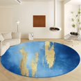 thumbnail image 2 of Round Rug Blue 6ft Watercolor Abstract Gold Pattern Area Indoor Circle Rug Round Washable Rug, Floor Mat Print Non Slip Carpet Kitchen Living Room Dining Room Playroom Decor, 2 of 7