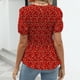thumbnail image 4 of Camiseta de verano con dobladillo con volantes y mangas cortas con cuello redondo y estampado floral elástico para mujer Rojo L, 4 of 6