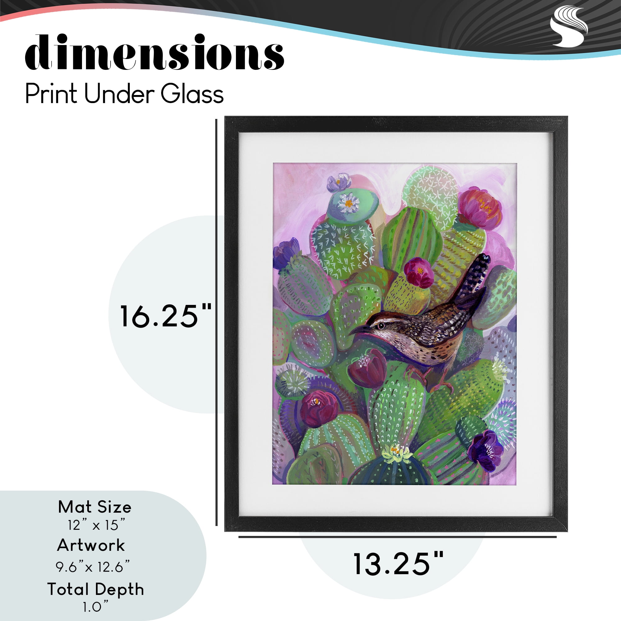 Desert Day Dream Bird Black Framed Print Under Glass, design by Ashley Davis