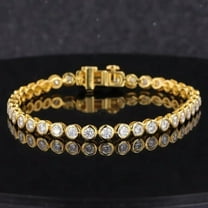 4MM Lab Created Diamond 8Ct Round Bezel Tennis Bracelet 14K Yellow Gold Plated Silver 7in