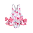 thumbnail image 1 of ITFABS Kids Girls One-Piece Swimwear, Sleeveless Printed Bowknot Ruffled Triangle Bathing Romper, 1 of 9