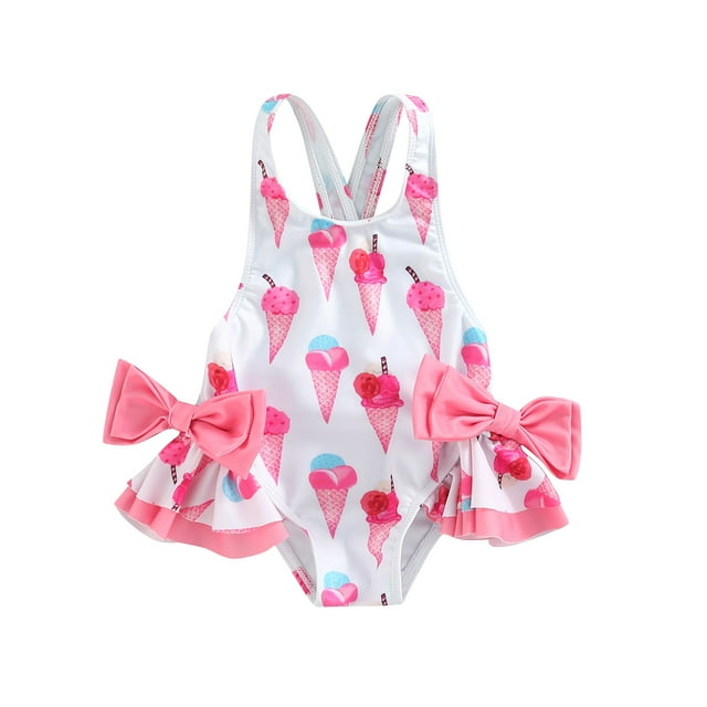ITFABS Maillot une Pièce pour Filles, Sans Manches Imprimé avec Nœud, Combishort de Bain à Volants à Triangles