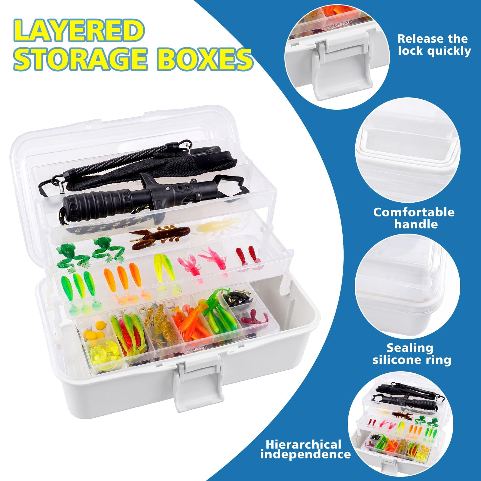 3 Layer Fishing Tackle Box With Included Bait Kit Pliers Fish Lip Gripper Accessories  Gift For Men Women Saltwater Freshwater