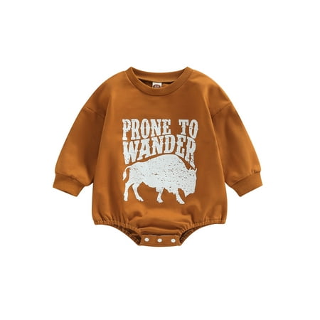 

Canrulo Newborn Infant Baby Boy Girl Fall Clothes Cow Print Romper Sweatshirt Long Sleeve One Piece Bodysuit Jumpsuit Yellowish Brown 12-18 Months