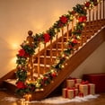 thumbnail image 3 of Christmas Holly Garland with Berry & Poinsettia, 5.74ft Flexible Vine Garland with Green Leaves & Red Berries, Realistic Faux Greenery Hanging Decor for Mantel, Wall, Door & Holiday, 3 of 6