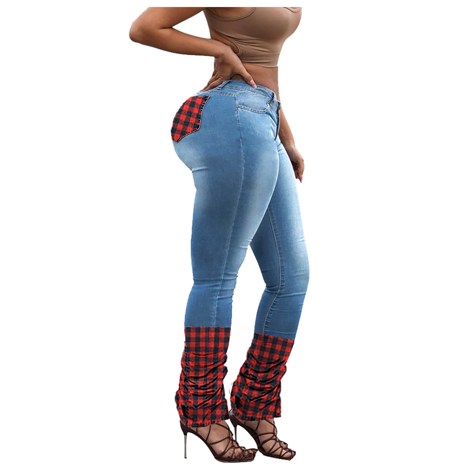 Aayomet Skinny Jeans For Women Women's Standard Mid Rise Curvy Skinny Jean, Blue XXL 