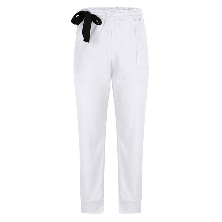 WREESH Men s Jogger Sweatpants Solid Color Sport Loose Pleated Small Legs Lace Up Solid Color Full Length Pants White