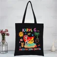 thumbnail image 5 of Karol G Bichota-Bolso de mano de lona con dibujos animados, bolsa de mano de tela reutilizable, bolso de hombro, para cantante de música, Bonito, color negro, 5 of 5