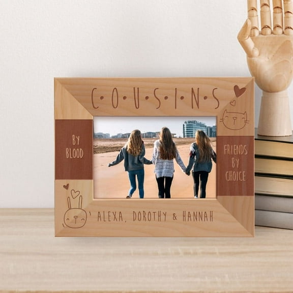Cousins By Blood Friends By Choice Personalized Wooden Frame-5" x 3 1/2" Brown Horizontal