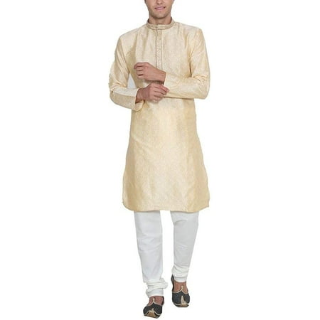 

Royal Mens Jacqaurd Silk Embroidered Kurta Pyjama Set Gold