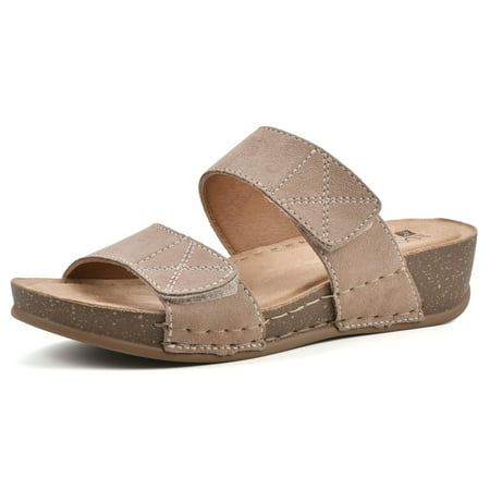 WHITE MOUNTAIN Women's Fervent Wedge Sandal, Beachwood/Suede, 7.5 M