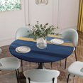 thumbnail image 5 of Blue Gold Wave Round Tablecloth for 36-44 Inch Tables, Fitted Table Cover with Elastic Edge, Summer Coastal Ocean Stripe Waterproof Outdoor Table Cloth Protector for Patio Garden Dinner Picnic, 5 of 9
