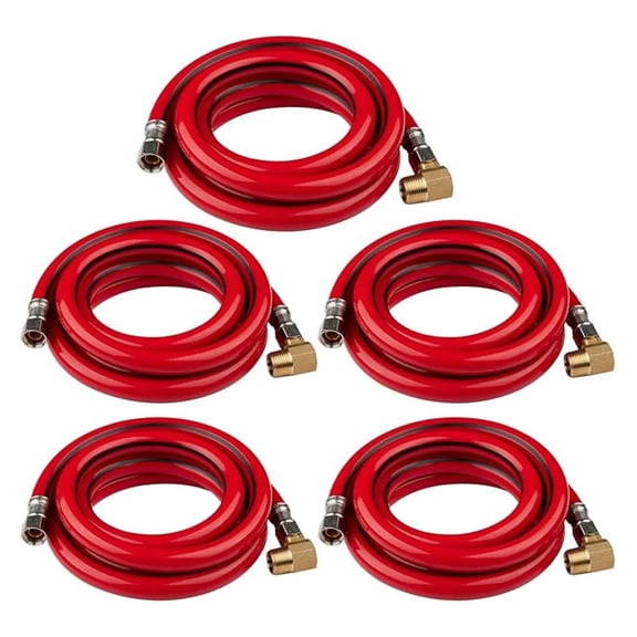 5-Pack 6 Feet Red PVC Dishwasher Hose, 3/8" Comp x Comp Water Supply Line, with Attached 90 Degree 3/8" MIP Elbow (6 Ft)