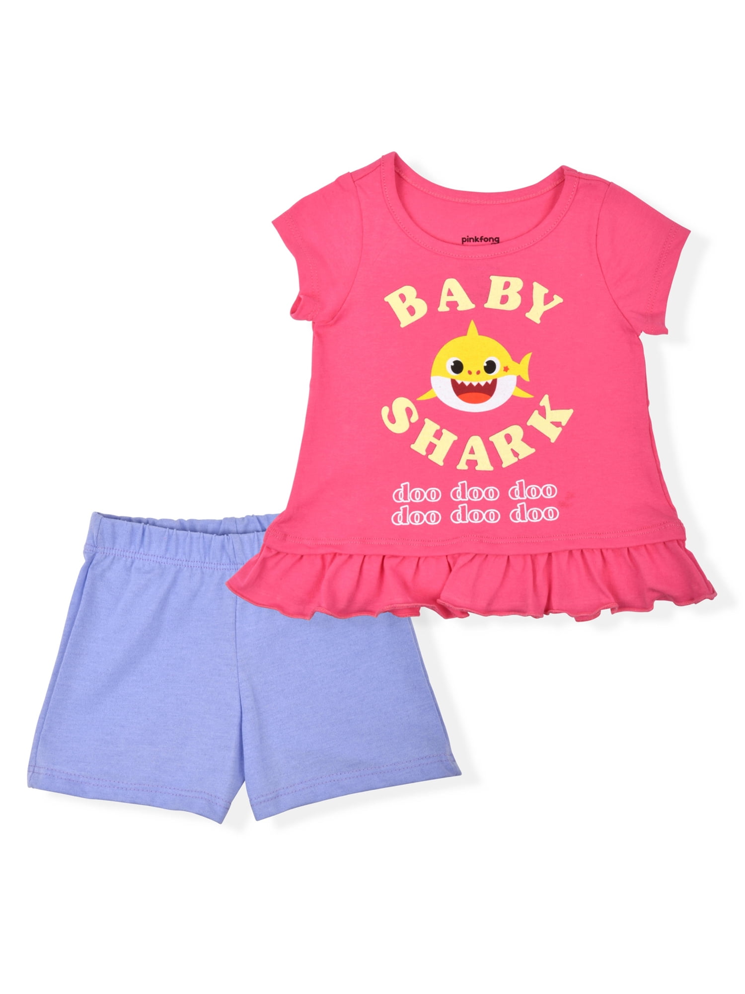 Baby Shark Toddler Girl Short Sleeve Ruffle Hem T-shirt & Knit Shorts