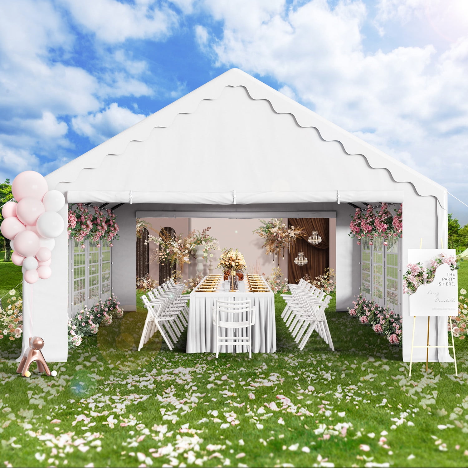 Summit Living 16’ x 32’ Party Tent with 10 Removable Sidewalls Outdoor Event Canopy Tents for Outside - White