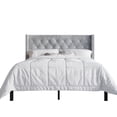thumbnail image 4 of Castle Place Button Tufted Wingback Velvet Upholstered Bed with 2 Nightstands, Light Grey, Full, 4 of 13