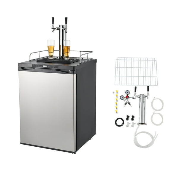 KFFKFF Dual Tap Beer Kegerator, Home Draft Dispenser for Ball Lock, Full-Size Keg Cooler with 5lbs CO2 Tank, Fits 2 Sixth / 2 Slim / 3 Ball Lock Kegs, 162L Capacity