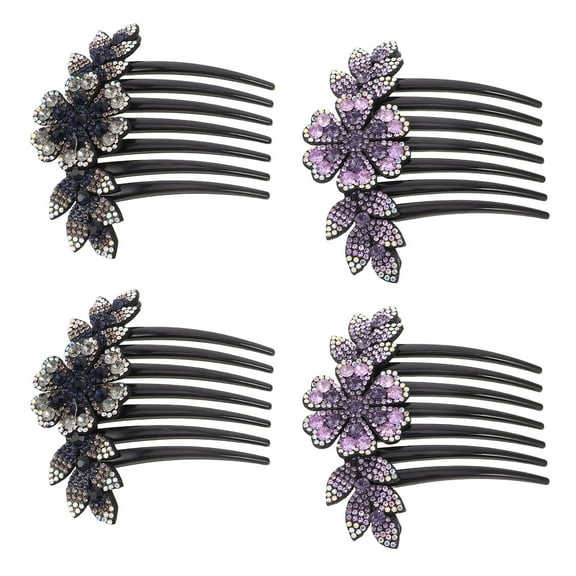Raindrops Rhinestone Flower Hair Comb Decorative Accessory for Special Occasions 4Pcs