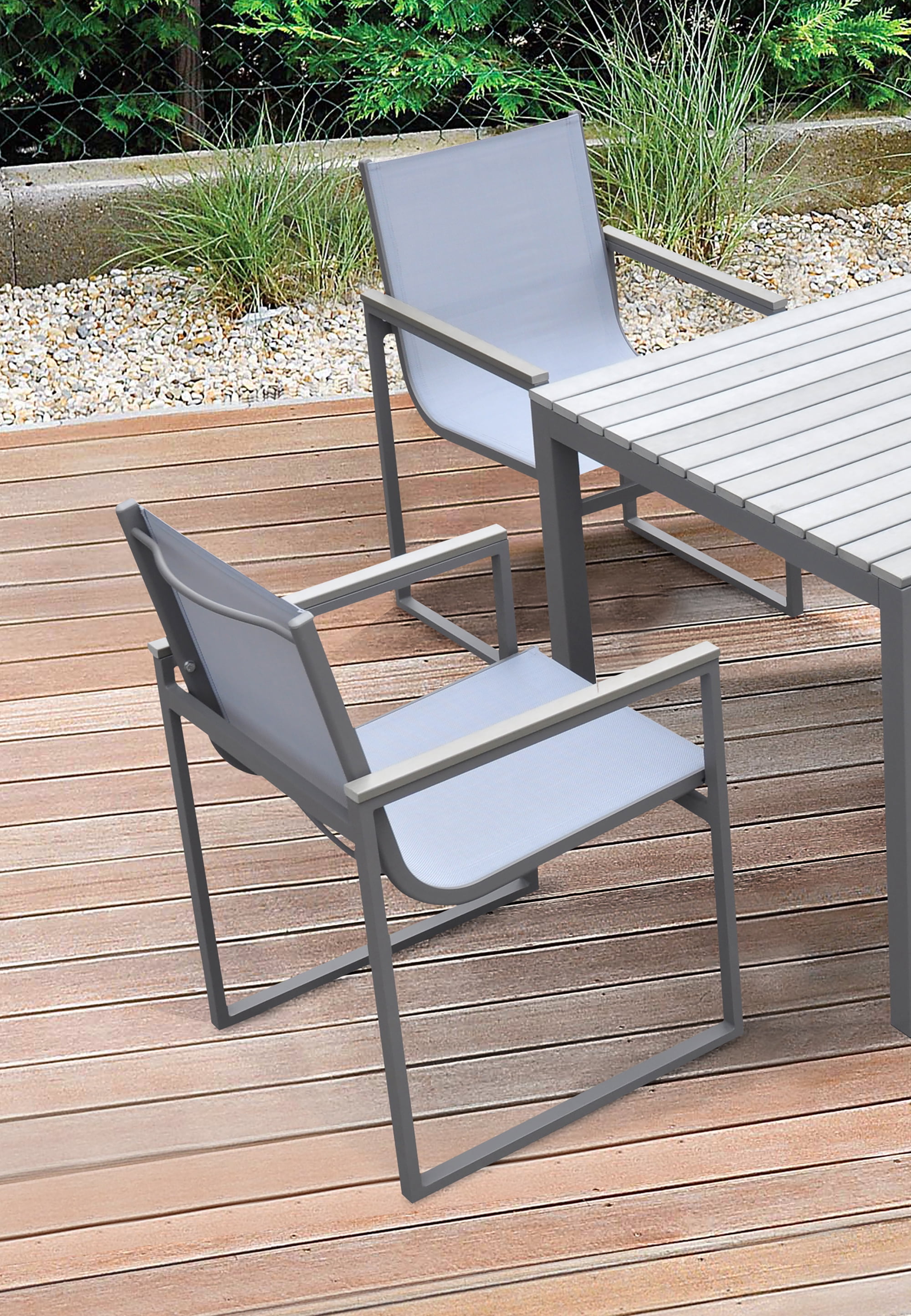 Armen Living Bistro Outdoor Patio Dining Chair in Grey Finish with Grey Sling - Set of 2 