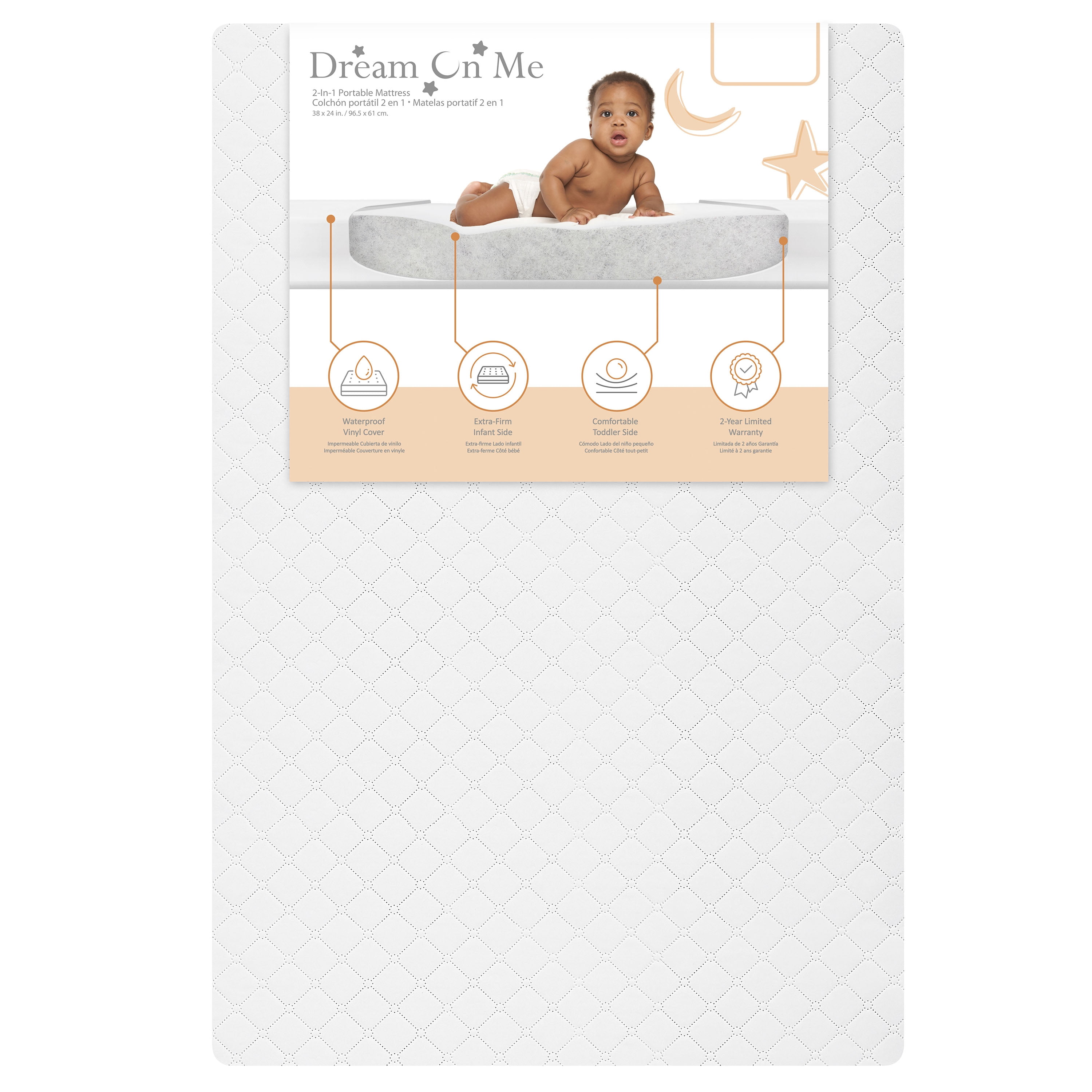 Dream On Me Sunset 3” Extra Firm Mini Crib Mattress | Greenguard Gold Certified | Waterproof Vinyl Cover | Fits Mini and Portable Cribs