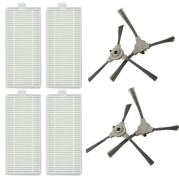 Replacement Side Brush And Filter Kit For Ropvacnic S1 Tipdiy G90 Vipsun Z1 Robot Vacuum Cleaner 4 Brushes 4 Filters Gray And White