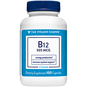 Vitamin B12 500mcg  Supports Energy Production, Once Daily Dietary Supplement   Vitamin B12 (As Cyanocobalamin), Gluten  Dairy Free (100 Capsules) by The Vitamin Shoppe