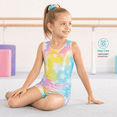 thumbnail image 2 of Girls Gymnastics Leotard Gradient Color Rainbow 3-Piece Set with Shorts & Hair Scrunchie, 2 of 8