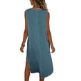 thumbnail image 6 of VEKDONE Linen Dresses for Women Crew Neck Sleeveless Sundress Solid Color Loose Fit Flowy Maxi Dress with Pockets Summer Vacation Beach Dress Blue XL, 6 of 6