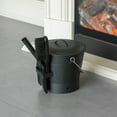 thumbnail image 6 of Black Iron Ash Bucket with Lid and Wood Handle Brush Use for Fire Pit, Wood Burning Stove and Grill, 6 of 7