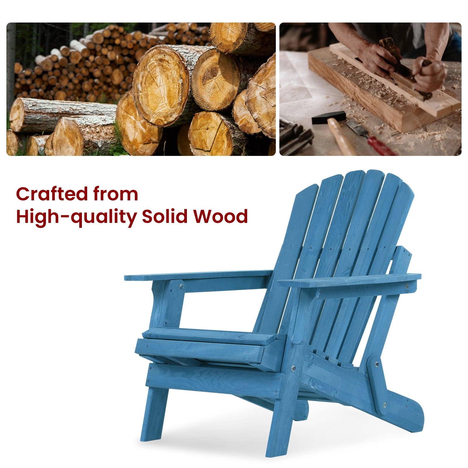 Easy4Home Larger Wooden Adirondack Chair Folding Patio Chair with Retractable Ottoman, Dark Blue
