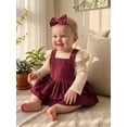 thumbnail image 6 of Loicainy Infant Baby Girls Fall Outfit 3 6 9 12 18 Months Long Sleeve Romper with Overall Dress and Headband Clothes Set, 6 of 9
