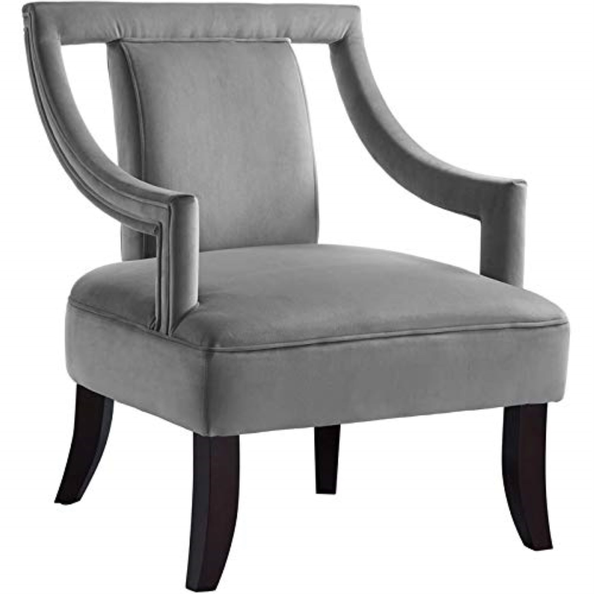 Brady Velvet Swoop Arm Square Back Open Sides Accent Chair , Grey