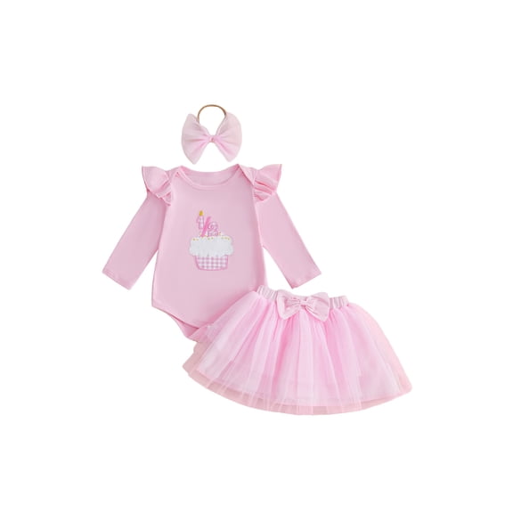 RUINIXCW Baby Girl Half Birthday Outfits Cake Embroidery Long Sleeve Round Neck Romper Tulle Skirt Bow Headband 3 Pcs Set