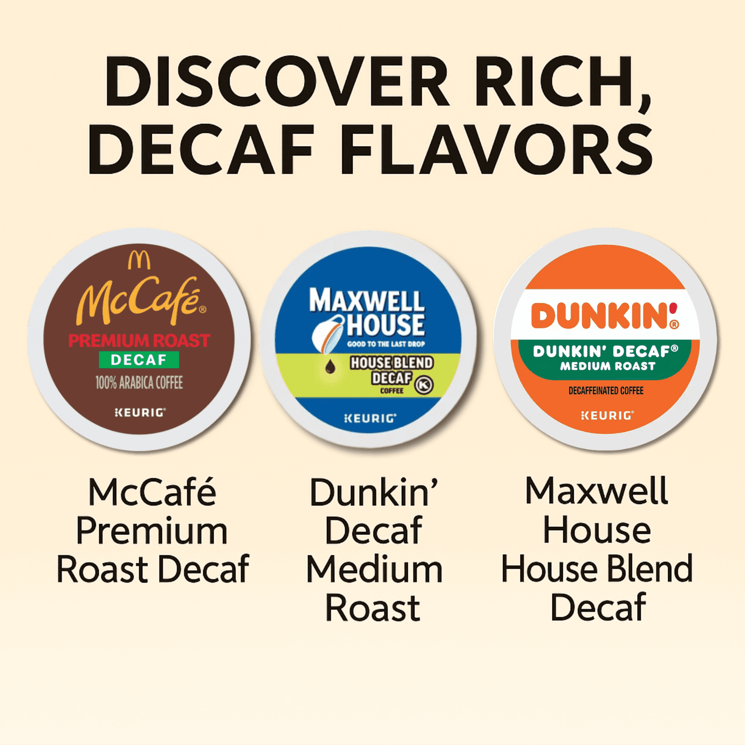 Decaf K-Cups 30pc Variety Pack: Dunkin, McCafe Arabica, Maxwell House Blend with Coffee Recipe eBook