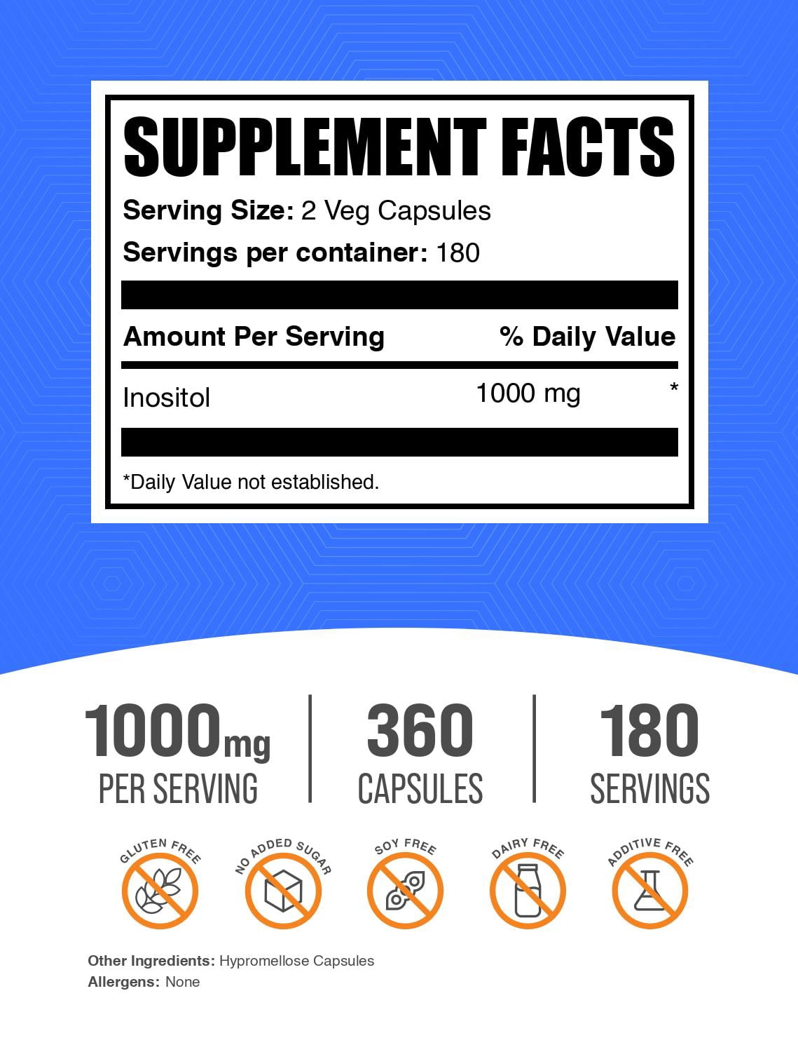 BulkSupplements Inositol Capsules - Gluten Free, 1000mg per Serving (360 Capsules)