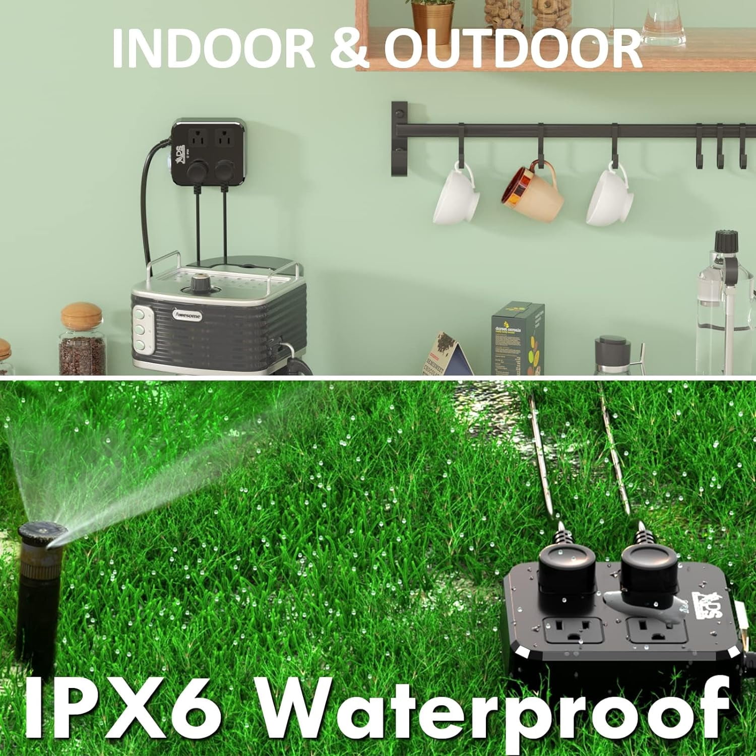 IPX6 Outdoor Power Strip Weatherproof, Waterproof Surge Protector with 4 Wide Outlet(6FT),Wall Mountable for Outside Decorations and More ETL Listed(Black)