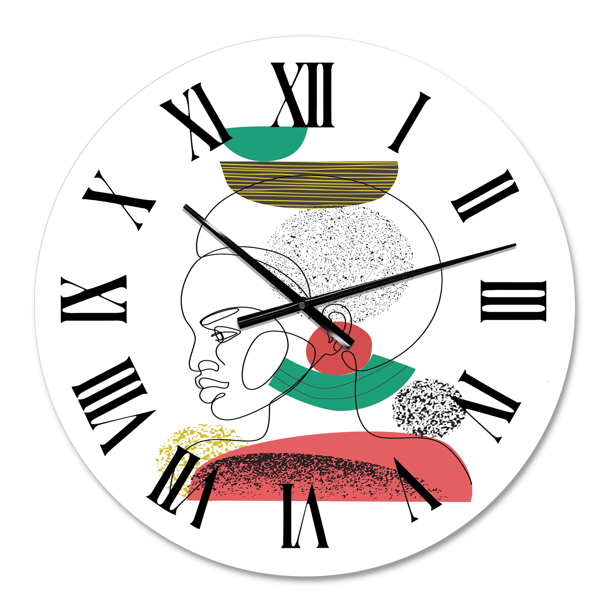 Designart 'One Line Portrait Of Afro American Women Ii' Modern Wall Clock