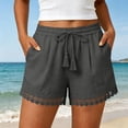 thumbnail image 2 of Htrmlpk Summer Linen Shorts for Women's Elastic Waist Summer Beach Bottoms Athletic Shorts Drawstring Outdoor Work Shorts Jogging Walkshort Pocket, 2 of 7